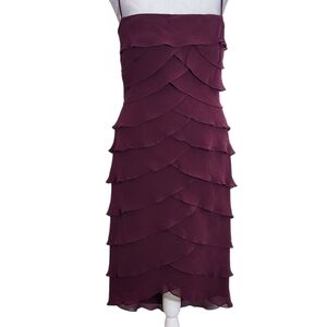 Tadashi Burgundy Ruffle Cocktail Sheath Dress Size 8 Wedding Guest Dress